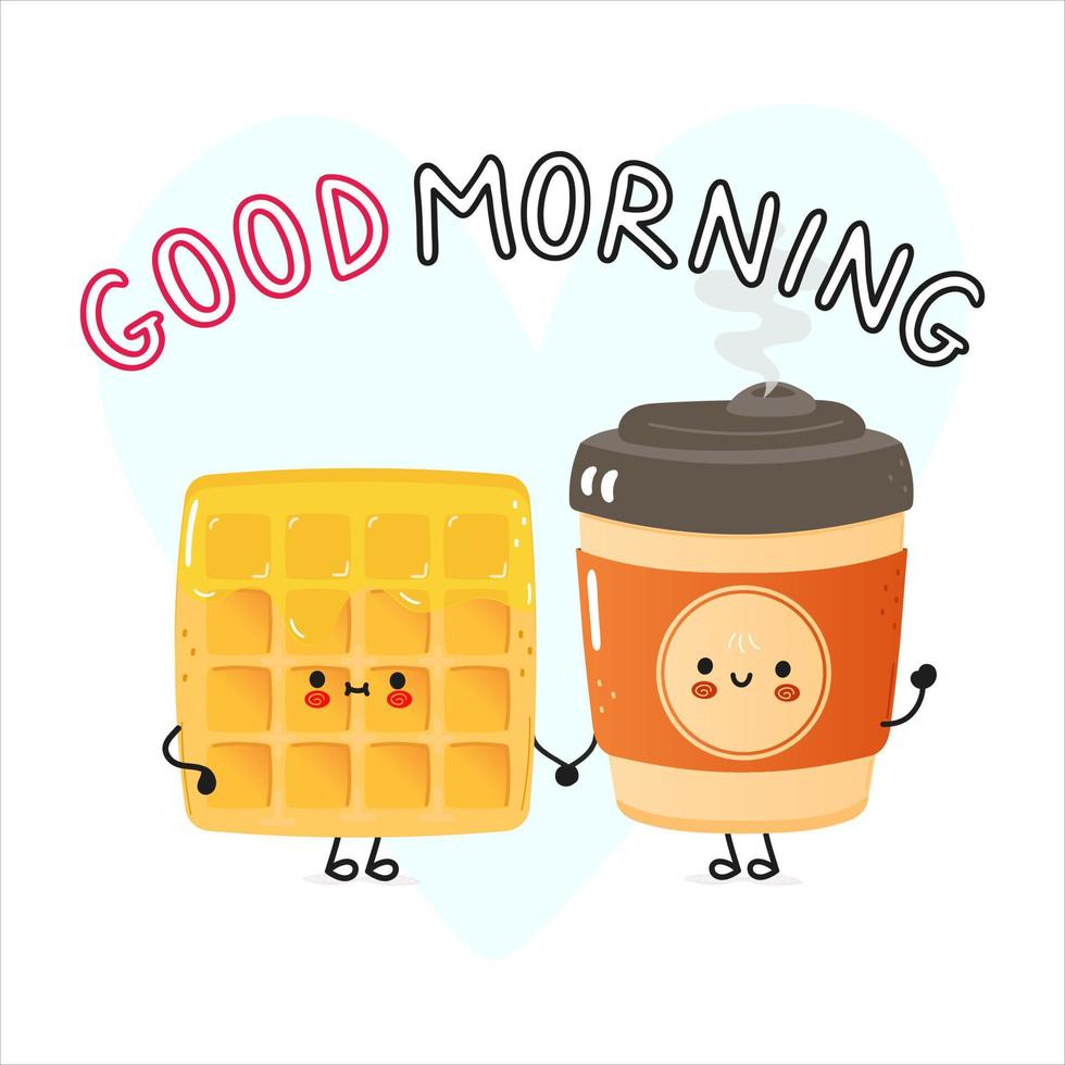 Cute happy coffee and wafer donut card. Vector hand drawn doodle style cartoon character illustration icon design. Happy coffee and wafer friends concept card