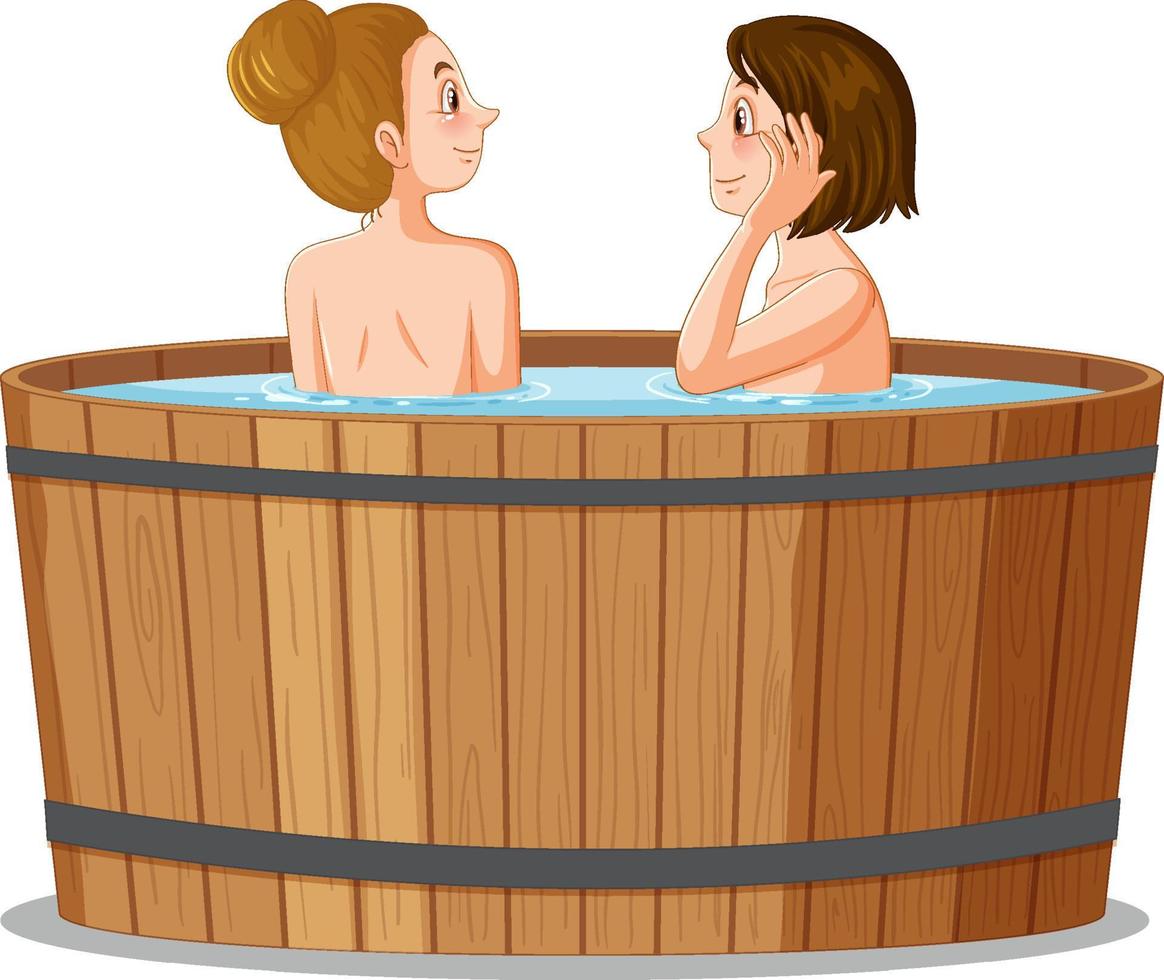 dos mujeres en spa de bañera de hidromasaje vector