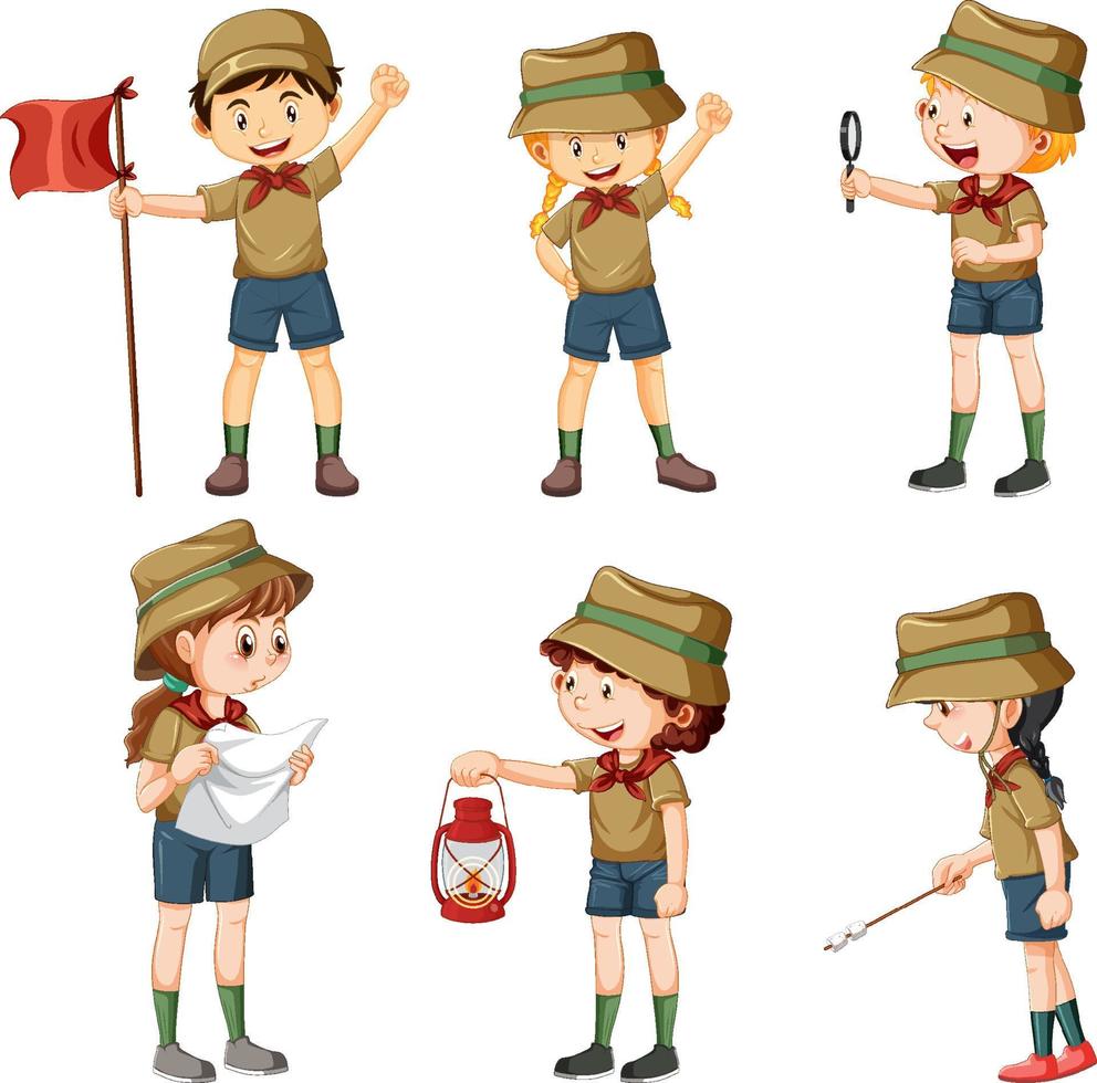 Set of different camping kids vector