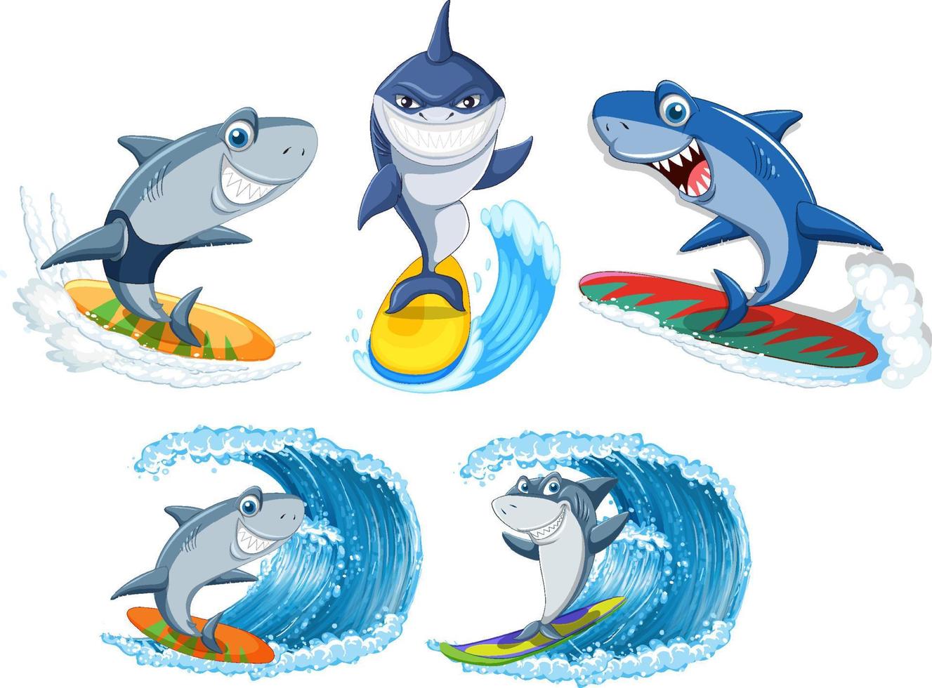 conjunto de personajes de dibujos animados de tiburones vector