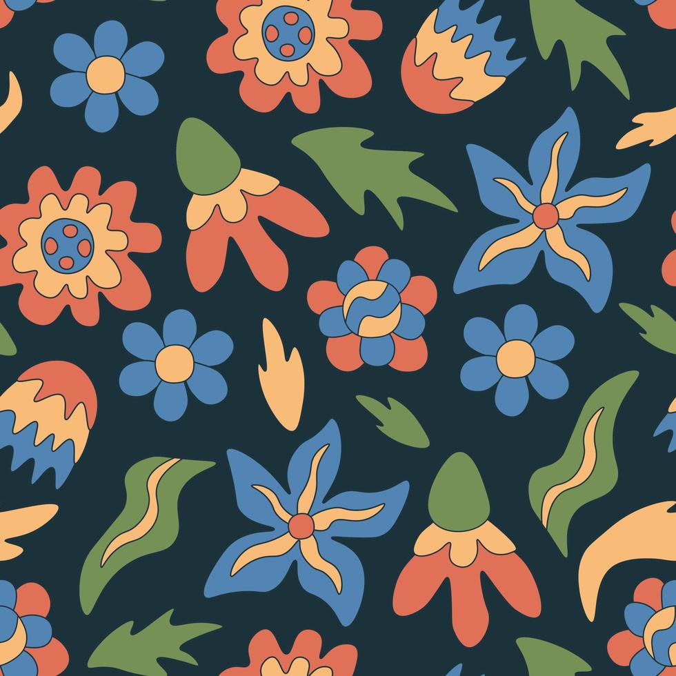 Retro groovy flowers elegant seamless pattern vector