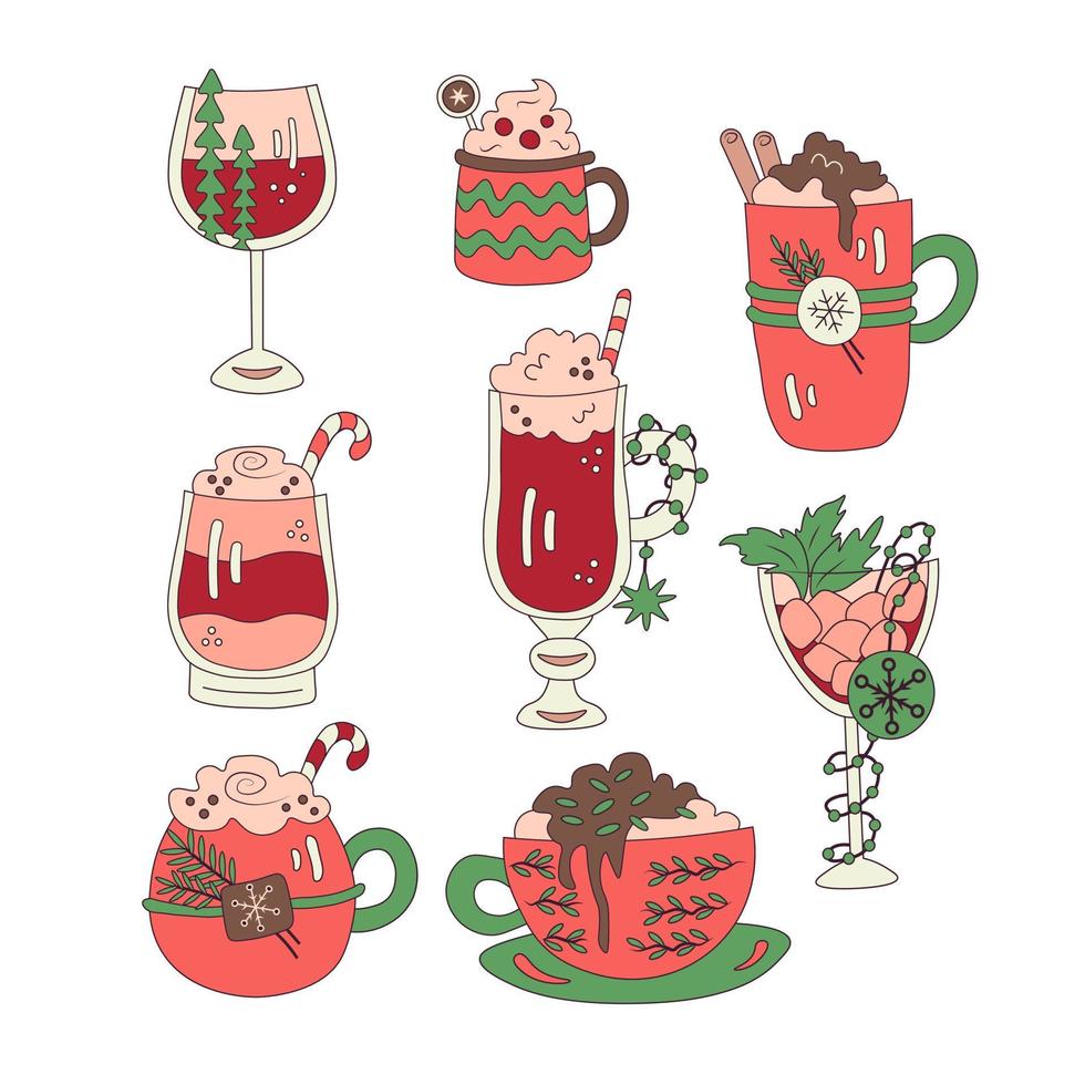 Cute Christmas drinks greeting collection vector