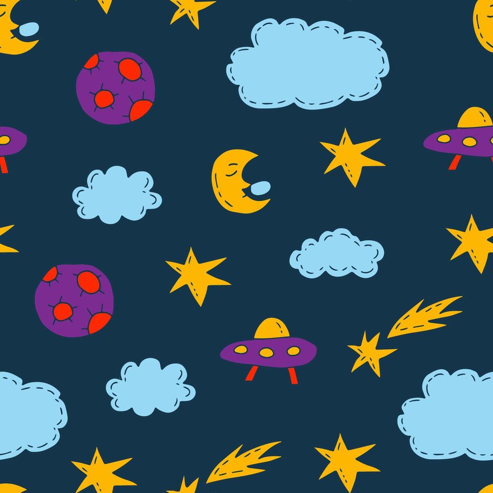 Groovy night sky seamless pattern vector