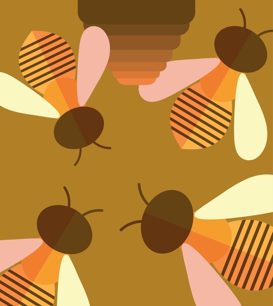 bees with honey comb cartoon background design vector