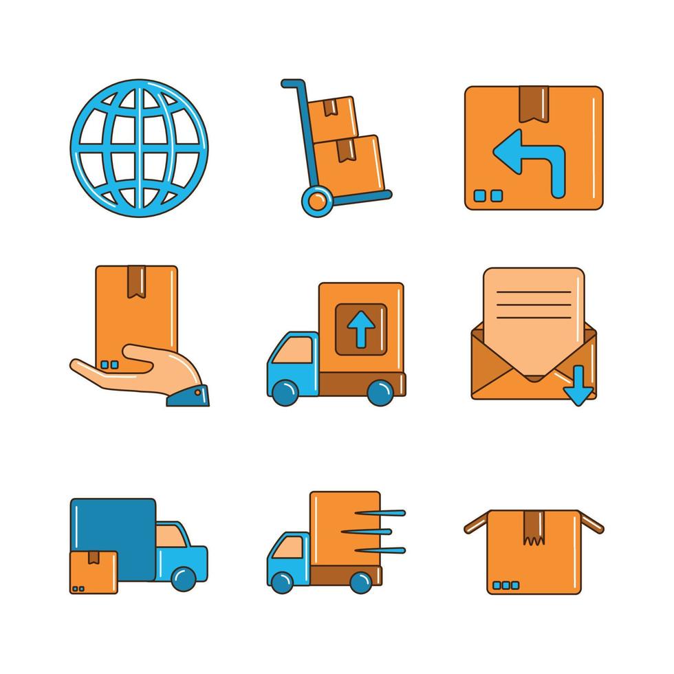 delivery cargo shipping distribution logistic icons set line and fill vector