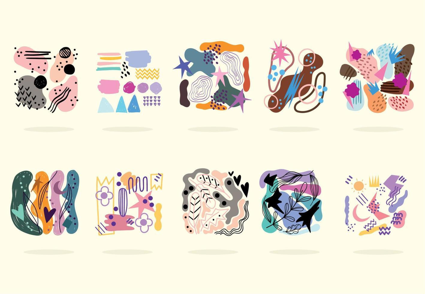 abstract backgrounds set, shapes brush strokes different texture vector