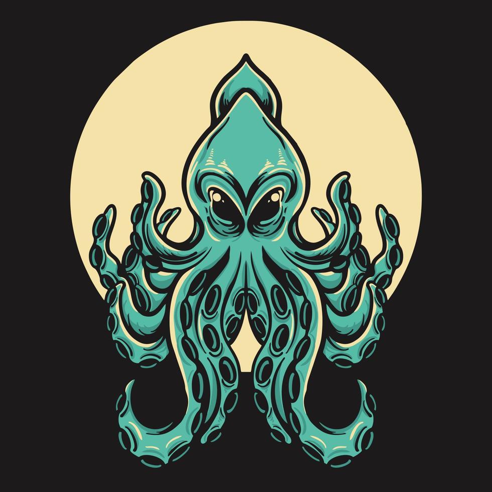 Ilustración de vector de pulpo kraken verde