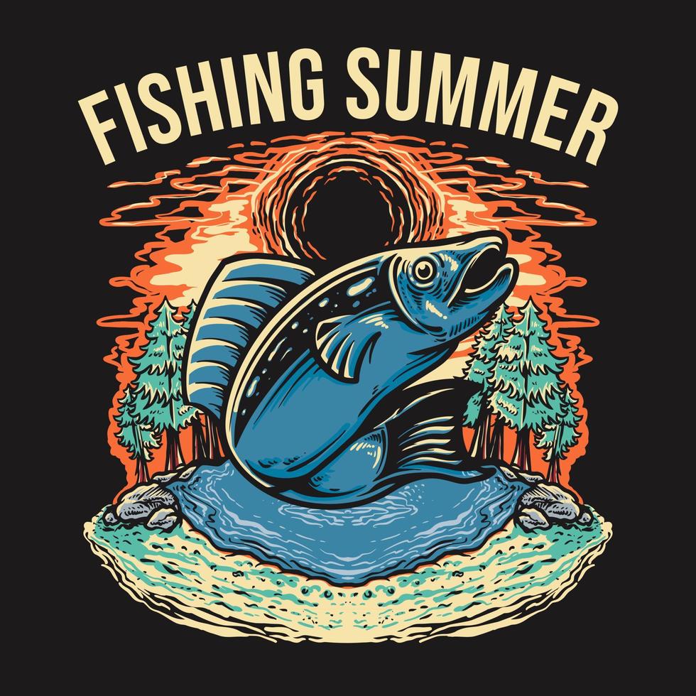 Ilustración de vector retro de verano de pesca