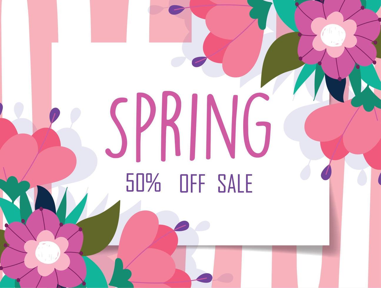 spring sale, off discount marketing flowers striped background banner vector