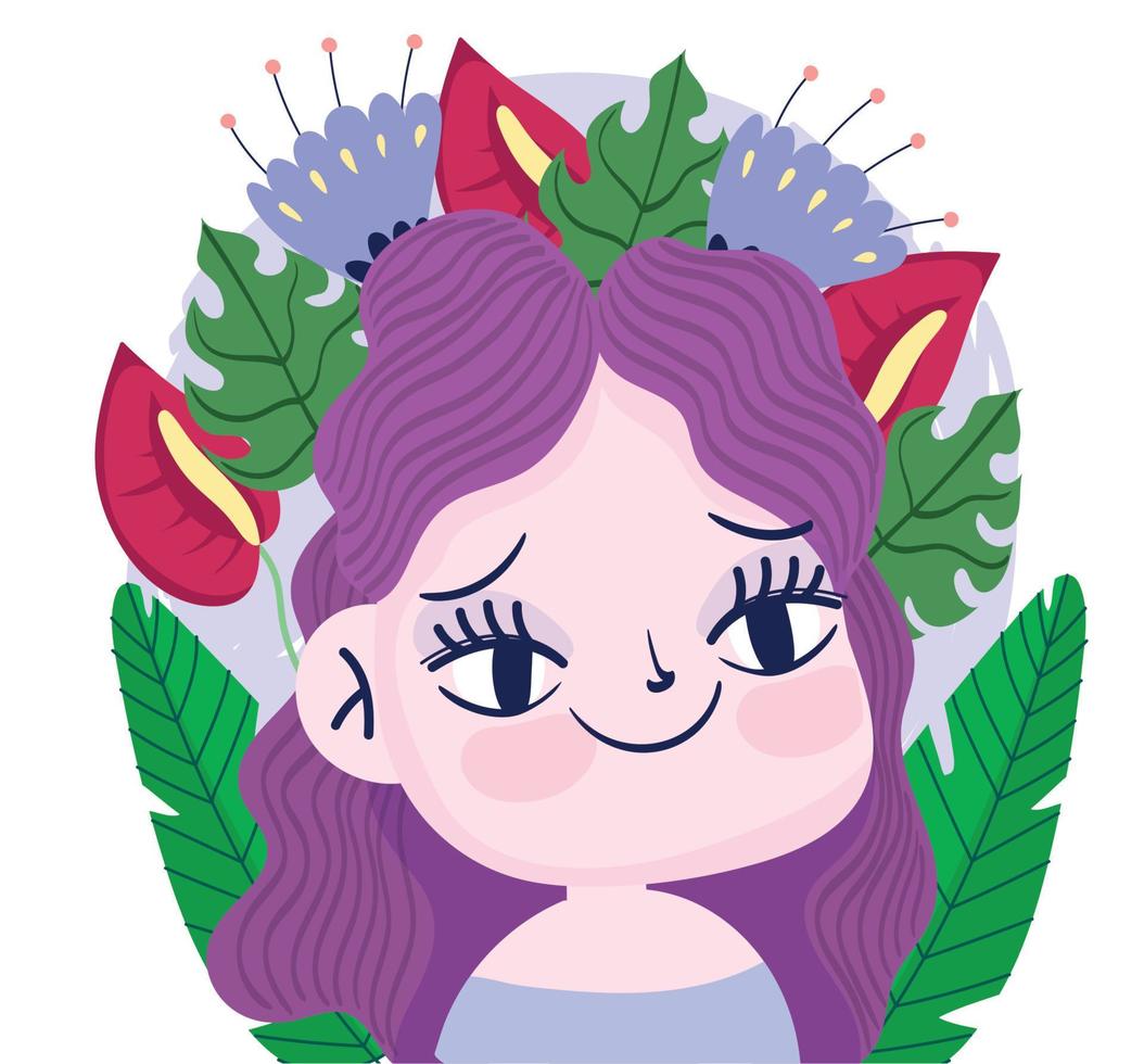 girl flowers anthurium tropical leaves foliage botany vector