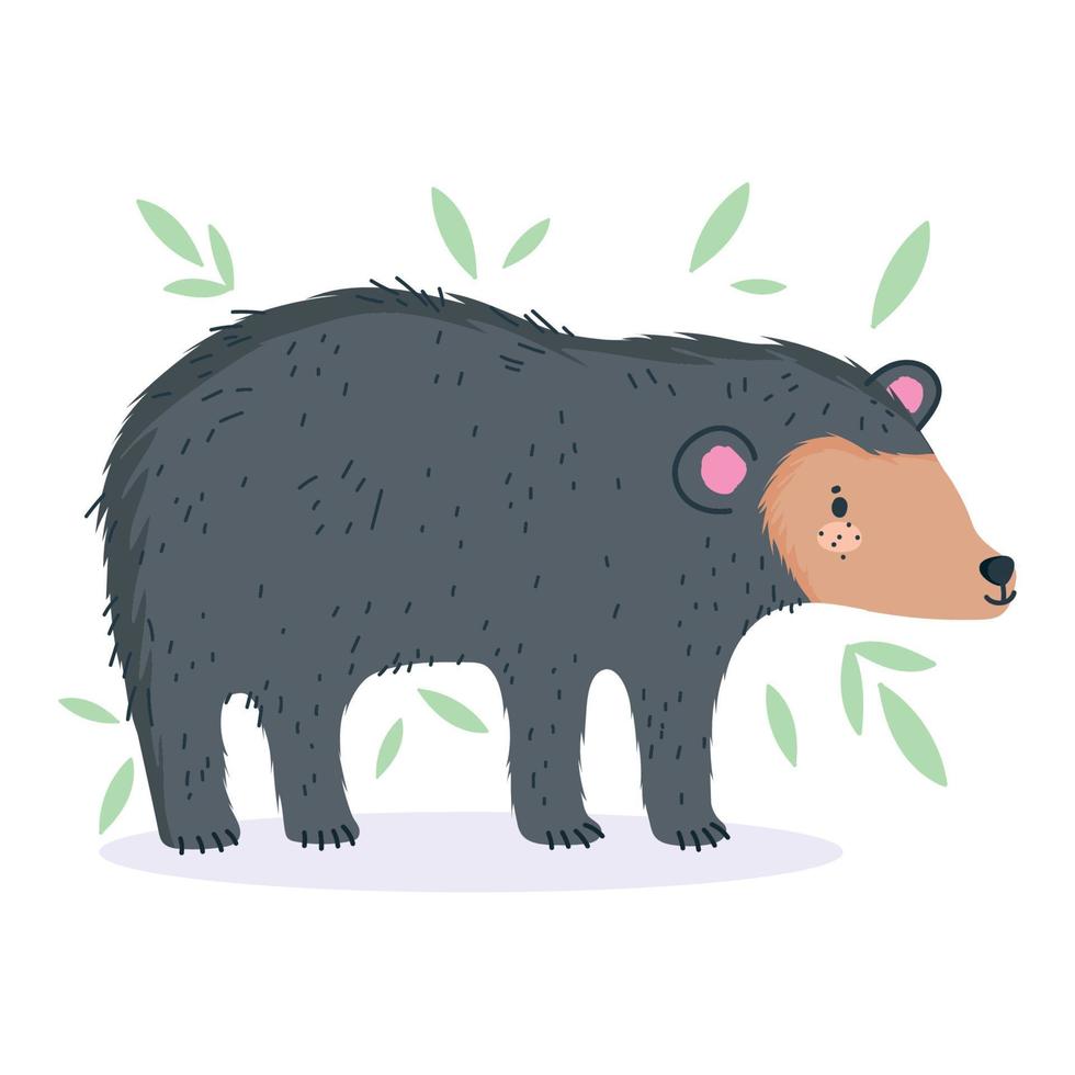 little bear animal safari cartoon with leaves vector