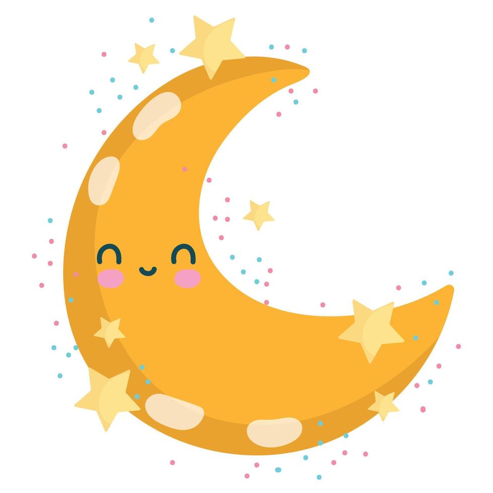 weather cute half moon and glowing stars decoration vector