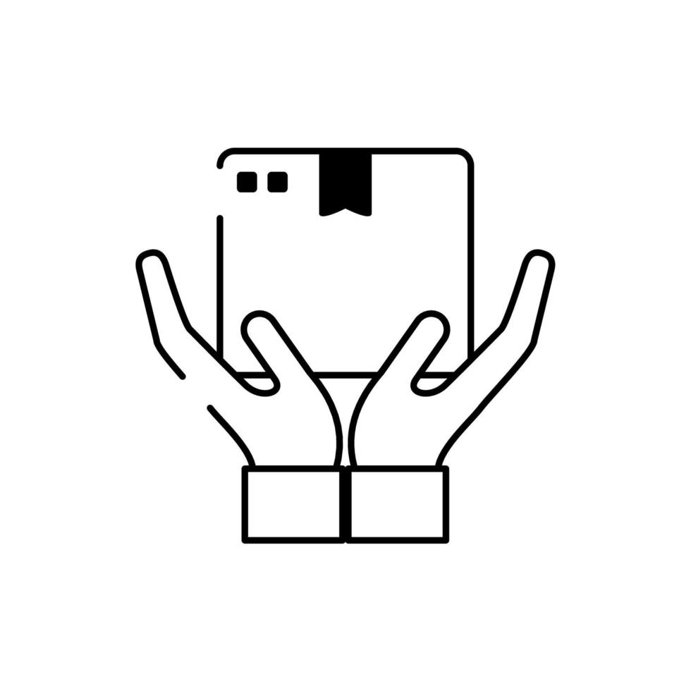 hands with cardboard box cargo delivery line style icon vector