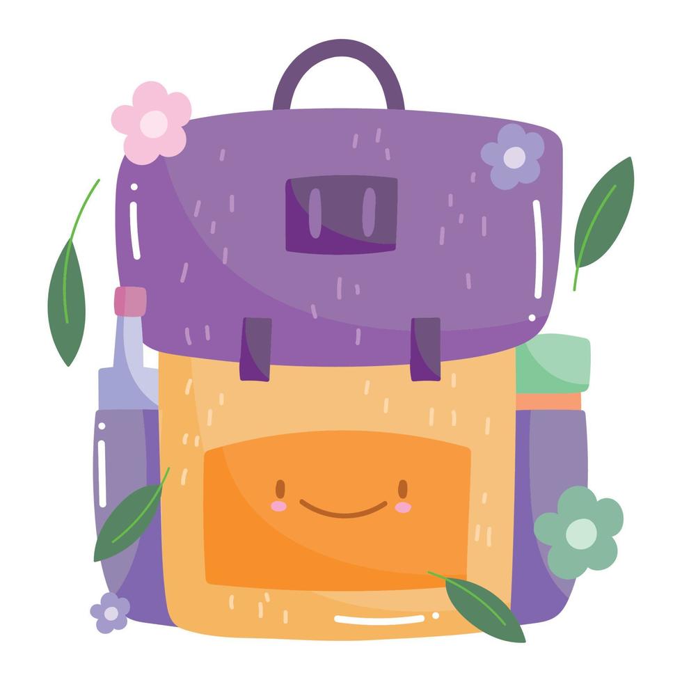 camping backpack with bottles in cartoon style design vector