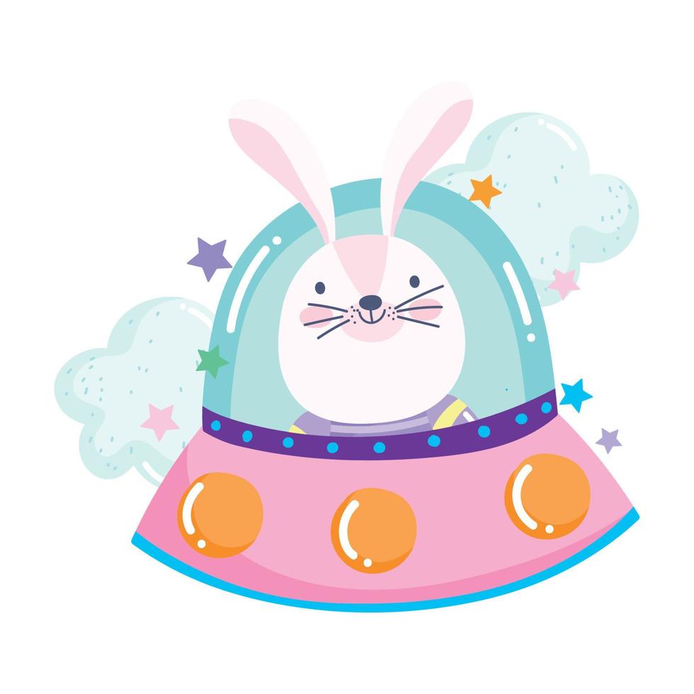 rabbit in ufo explore space adventure galaxy cartoon vector