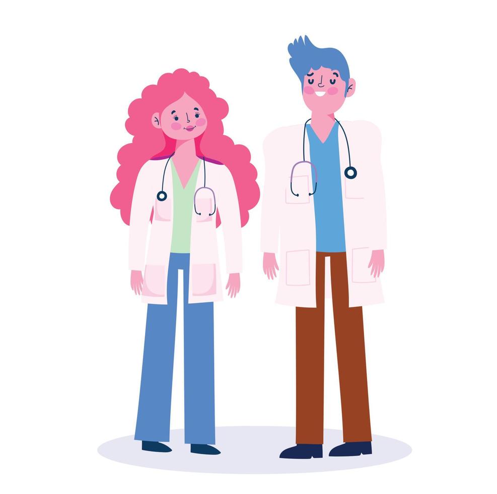 doctor male and female with stethoscope professional occupation character vector