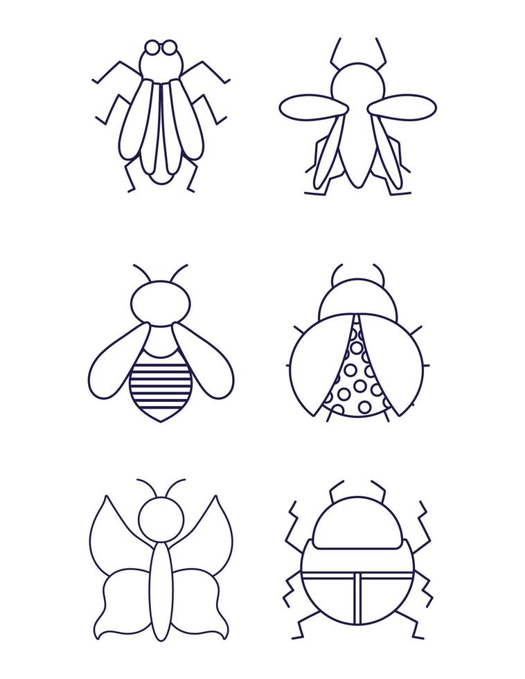 bugs small animals in thin line style icons white background vector