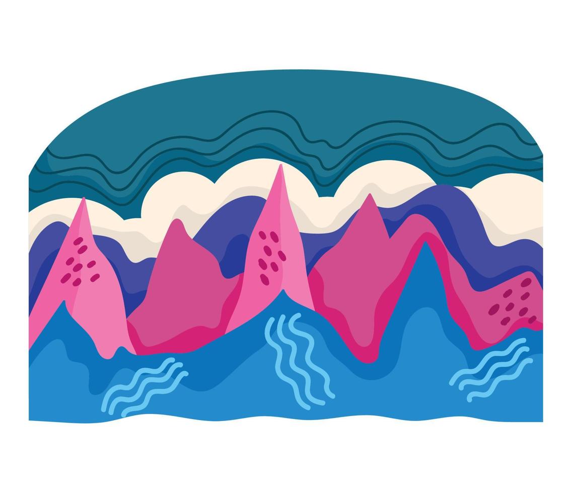 paisaje abstracto montañas cielo y mar estilo creativo vector