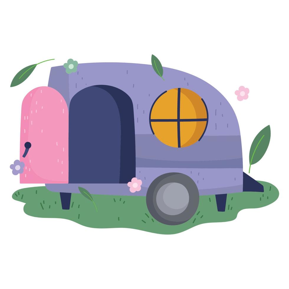 camping camper travel vacation in cartoon style vector