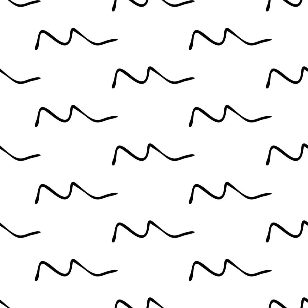 Seamless pattern with black sketch hand drawn squiggle shape on white background. Abstract grunge texture. Vector illustration
