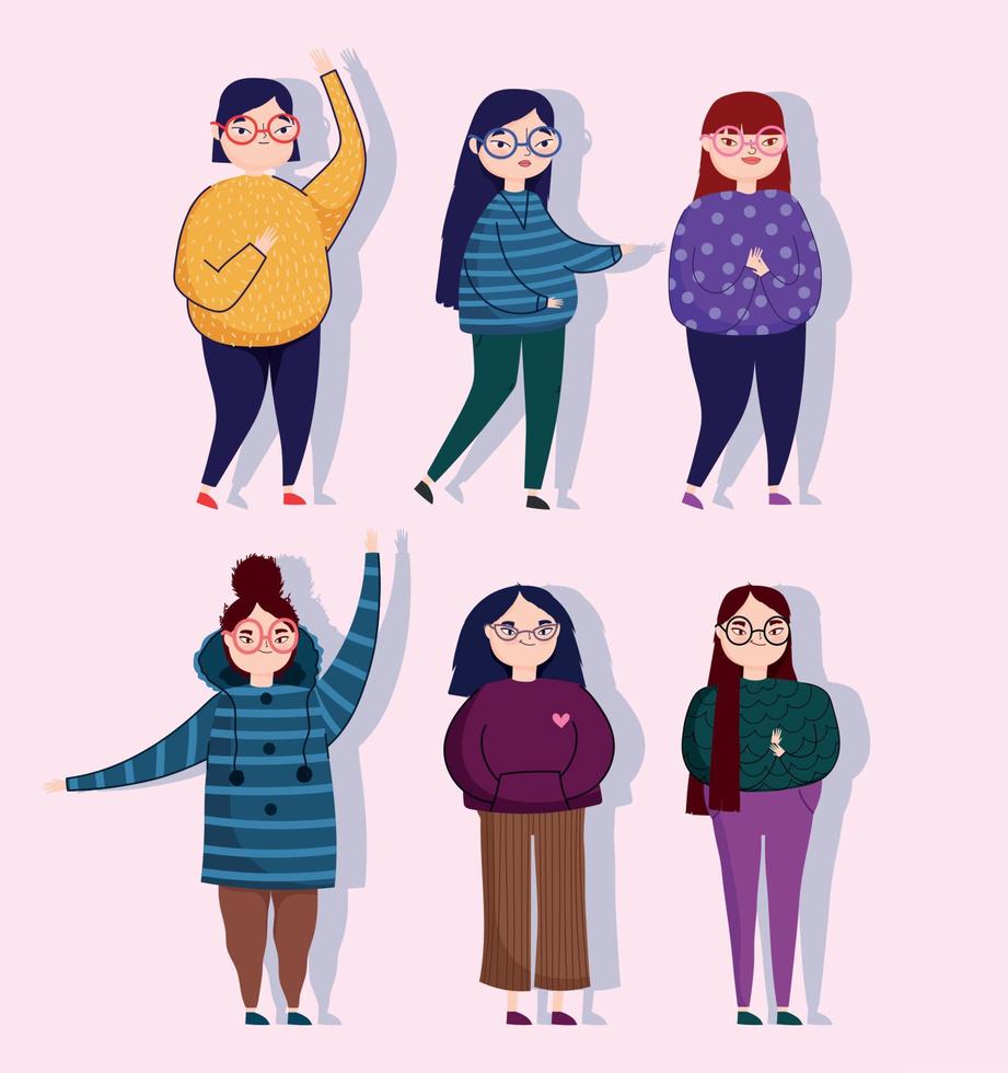 group people women character with casual clothes leisure vector