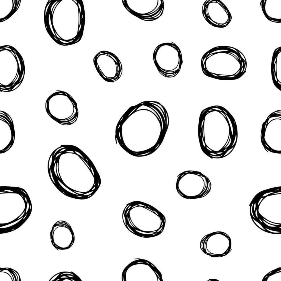 Seamless pattern with black sketch hand drawn brush scribble circles shape on white background. Abstract grunge texture. Vector illustration