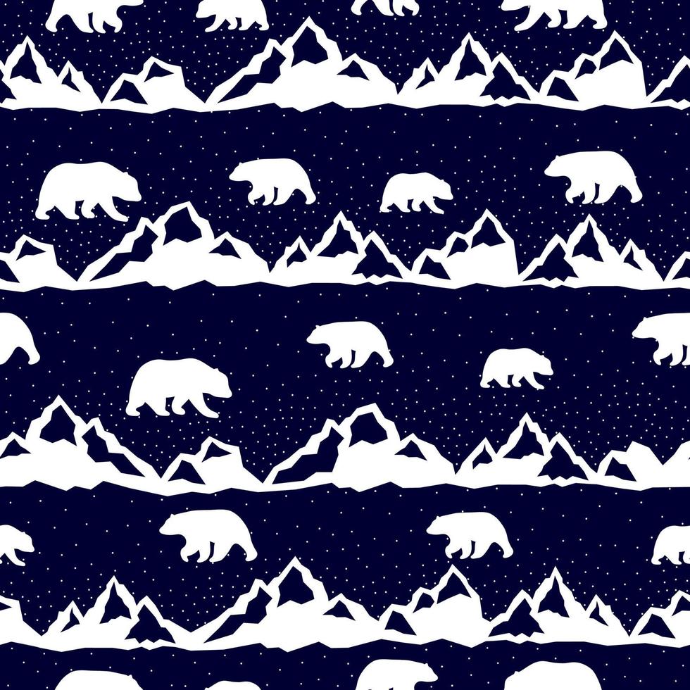 Polar bears and mountains. Seamless winter pattern. Ideal for background paper or textiles. vector