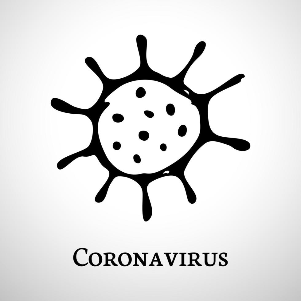 Coronavirus 2019-nCoV doodle icon. Hand drawn corona virus black bacteria icon isolated on white background. Dangerous influenza pandemic. Vector illustration