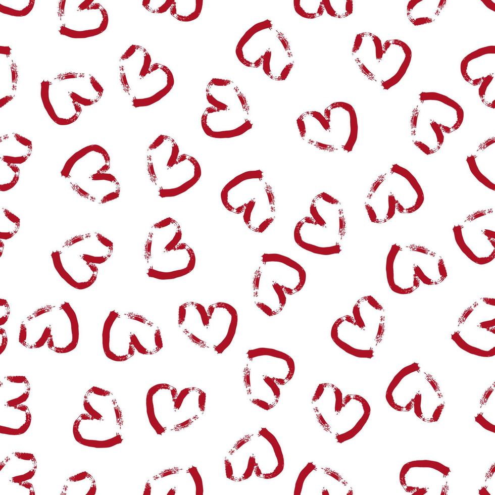 Seamless pattern with hand drawn hearts. Doodle grunge red hearts on white background. Vector illustration.