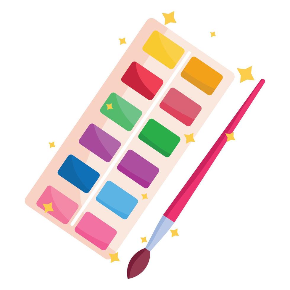 back to school, artistic watercolor palette brush cartoon icon vector