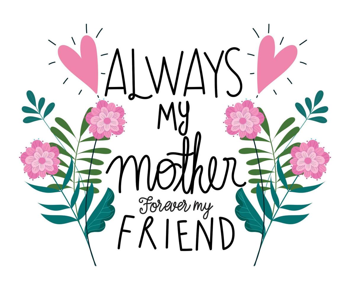 happy mothers day, always my mother forever my friend flowers card vector