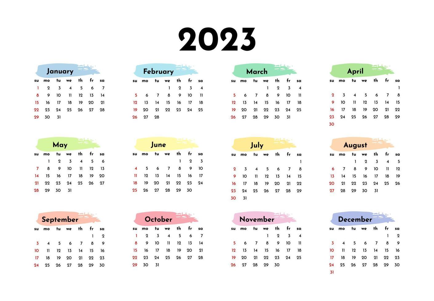 Salendar for 2023 isolated on a white background. Sunday to Monday, business template. Vector illustration
