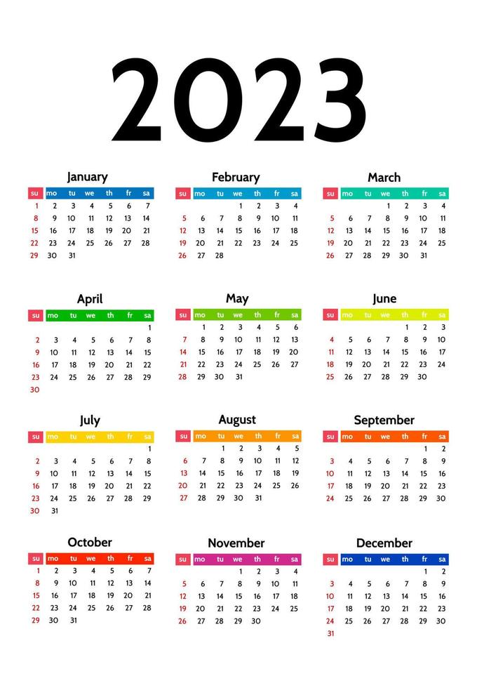 Salendar for 2023 isolated on a white background. Sunday to Monday, business template. Vector illustration