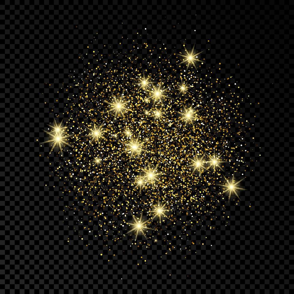 Golden glittering backdrop on a dark transparent background. Background with gold glitter effect and empty space for your text. Vector illustration