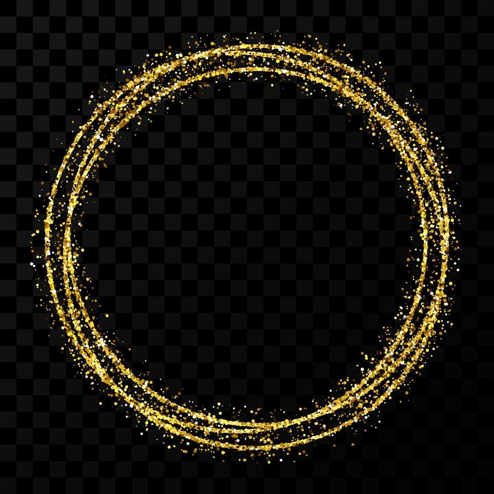 Gold circle frame. Modern shiny frame with light effects isolated on dark transparent background. Vector illustration.