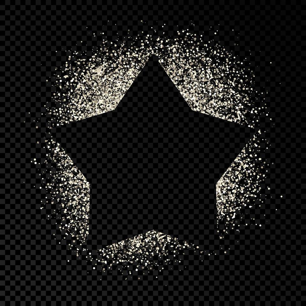Star frame with silver glitter on dark transparent background. Empty background. Vector illustration.