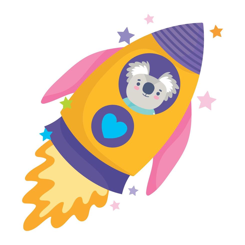 koala en lanzadera explorar espacio aventura galaxia dibujos animados vector