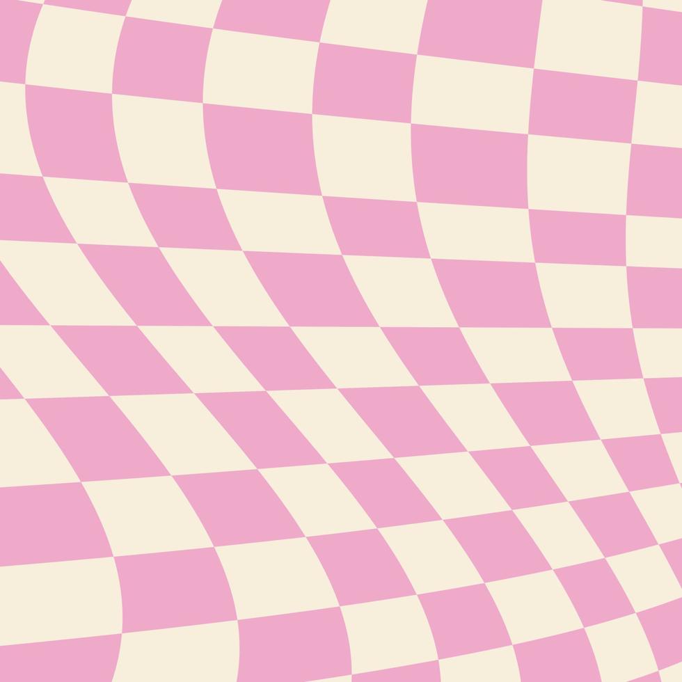 Retro vintage hippie style background in the style of the 70s and 80s. Flat vector illustration. Checkered wavy pastel background.