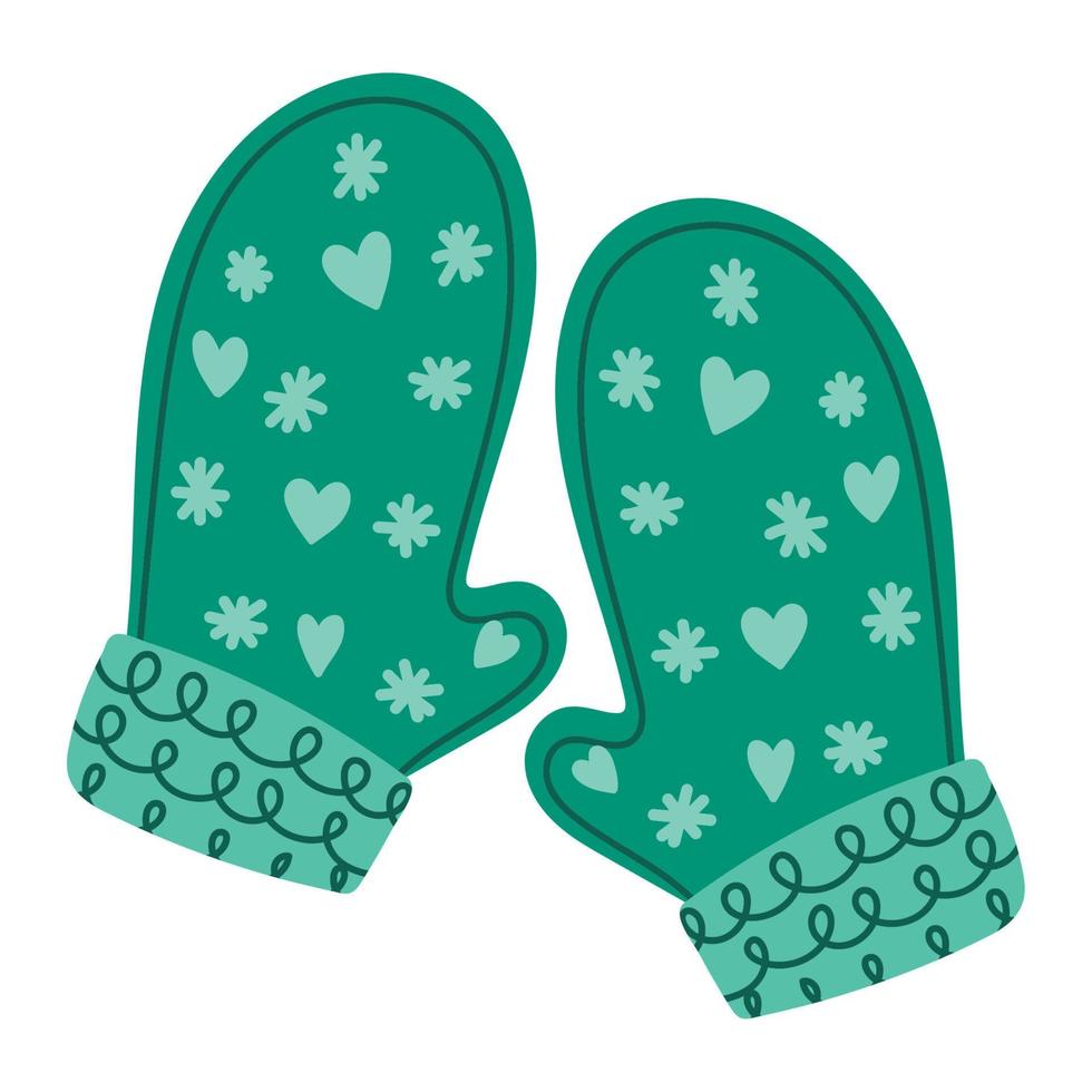 merry christmas green mittens decoration and celebration icon vector