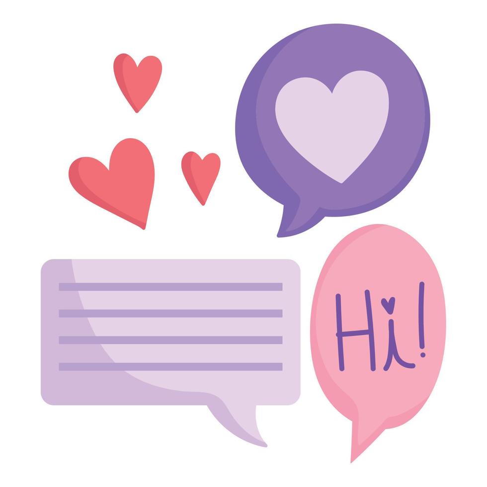 love speech bubbles message hearts cartoon icons vector