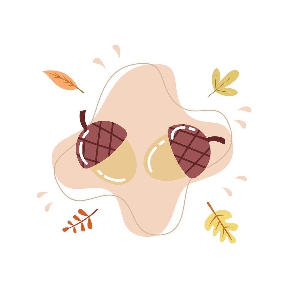 ilustración plana de nueces de bellota para la ilustración de vector de celebración de otoño hygge