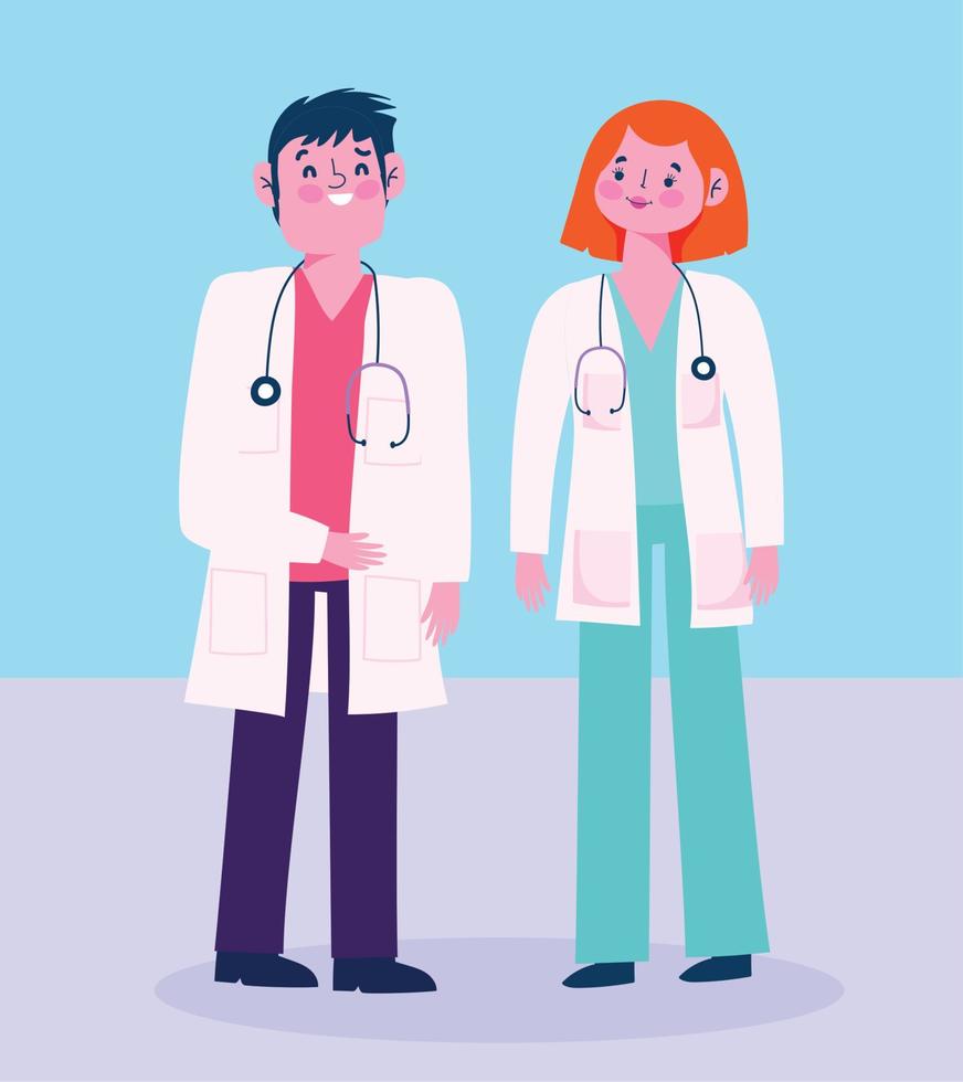 doctor male and female with stethoscope professional occupation character vector