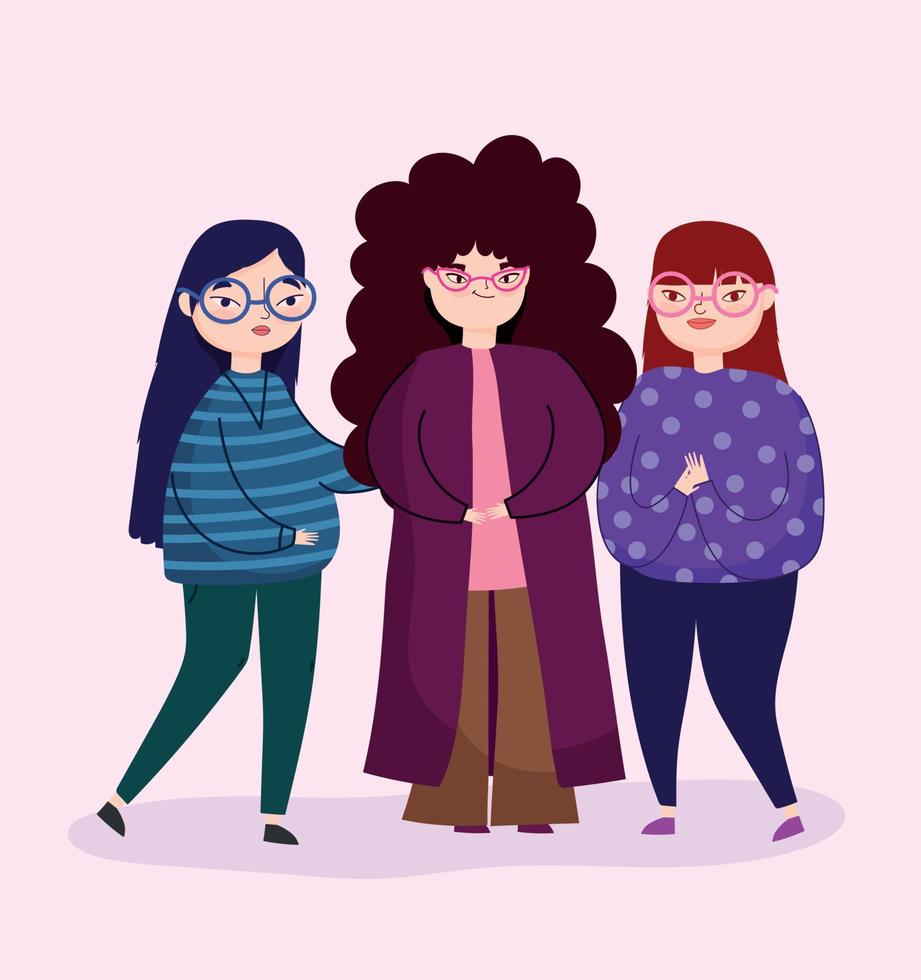 grupo de personas mujeres personaje con ropa casual ocio vector