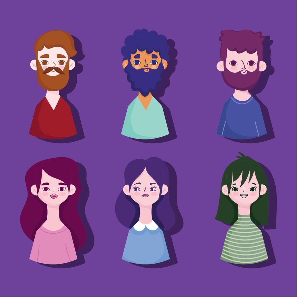 avatar personajes de dibujos animados retrato de iconos de hombres y mujeres vector