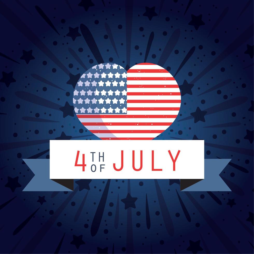 Usa independence day flag heart with ribbon vector design