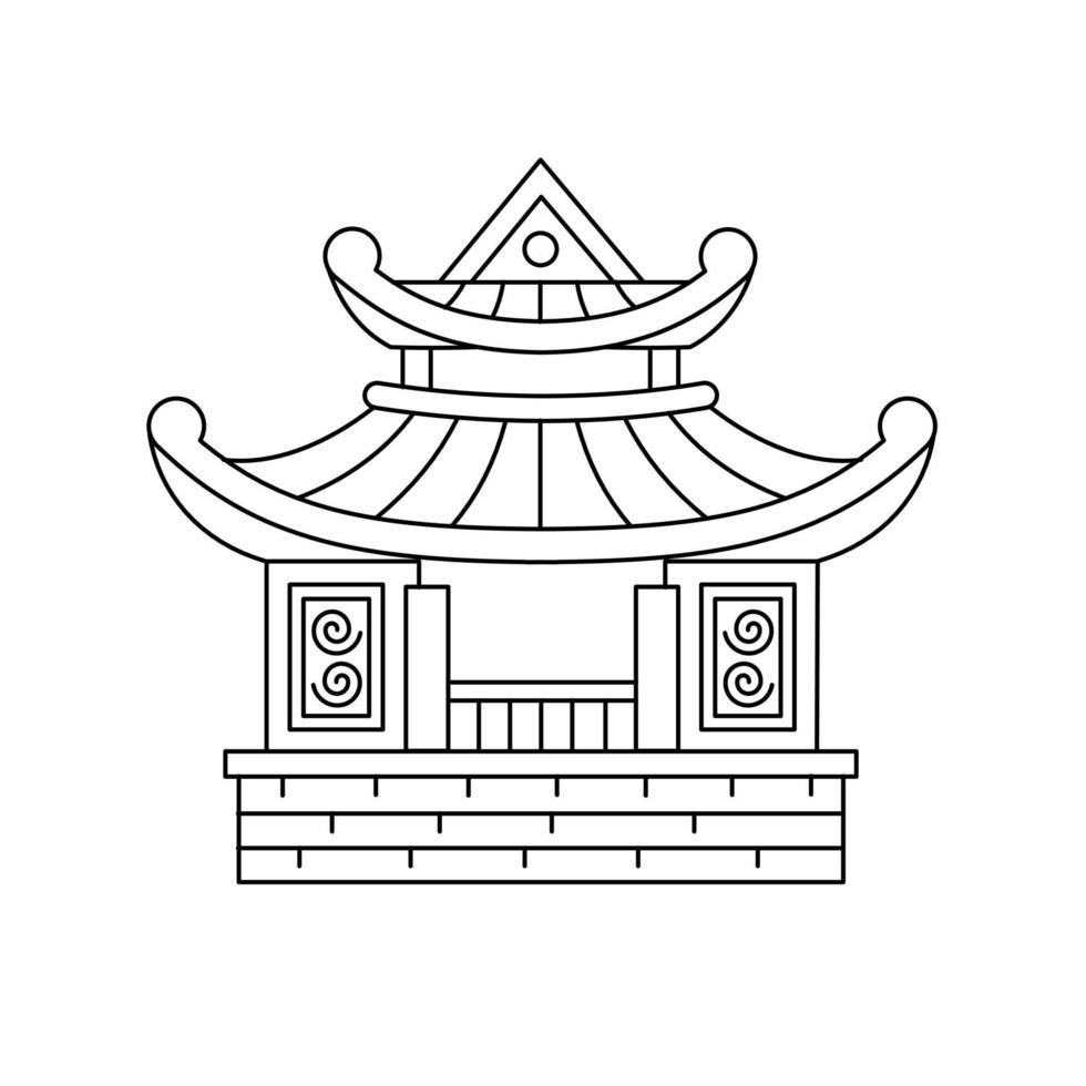 Historical Asian building, religious building, pagoda. Buildings of China, Vietnam, Korea. Vector linear illustration, icon