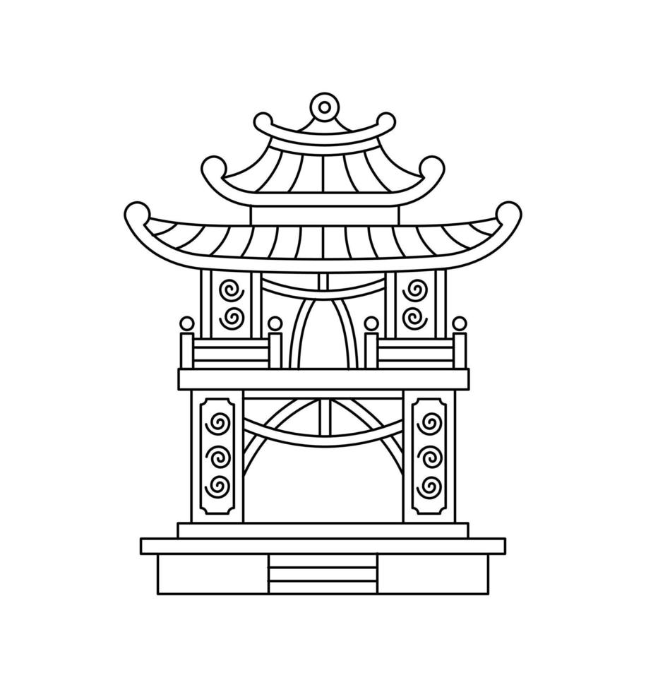 edificio asiático alto histórico, edificio religioso, pagoda. edificios de china, vietnam, corea. ilustración lineal vectorial, icono vector