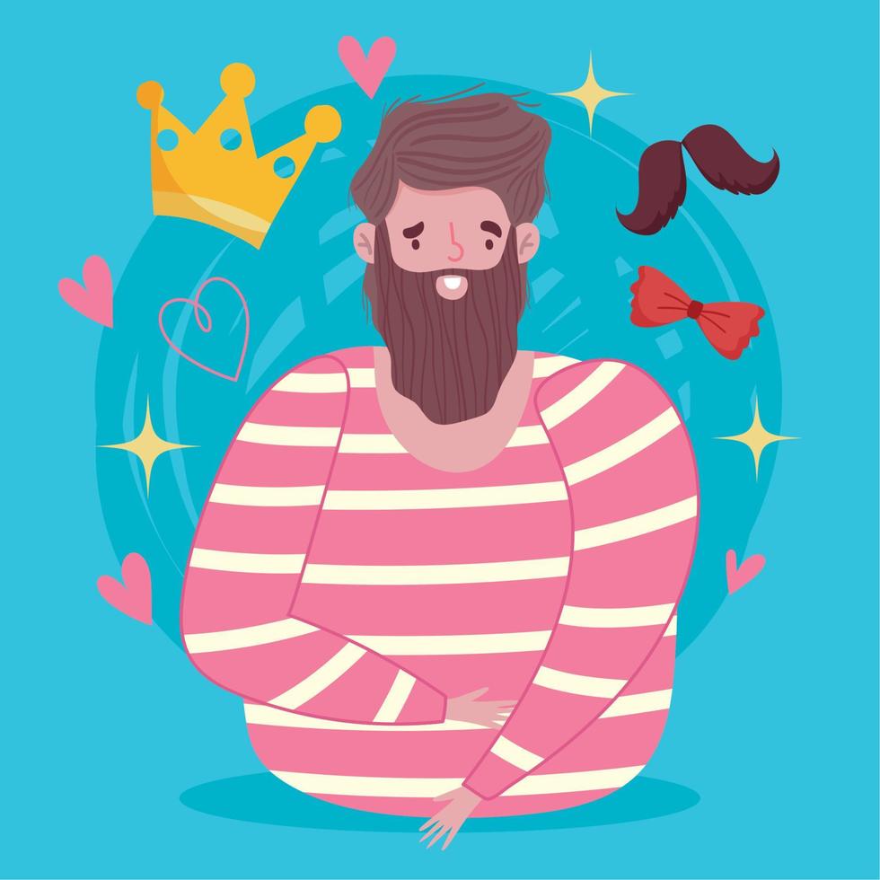 happy fathers day, bearded man with crown moustache and bow tie vector