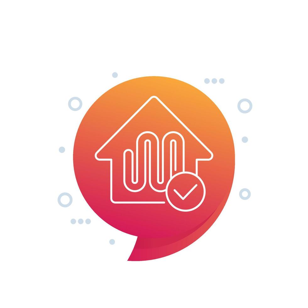 floor heating line icon with a house, vector