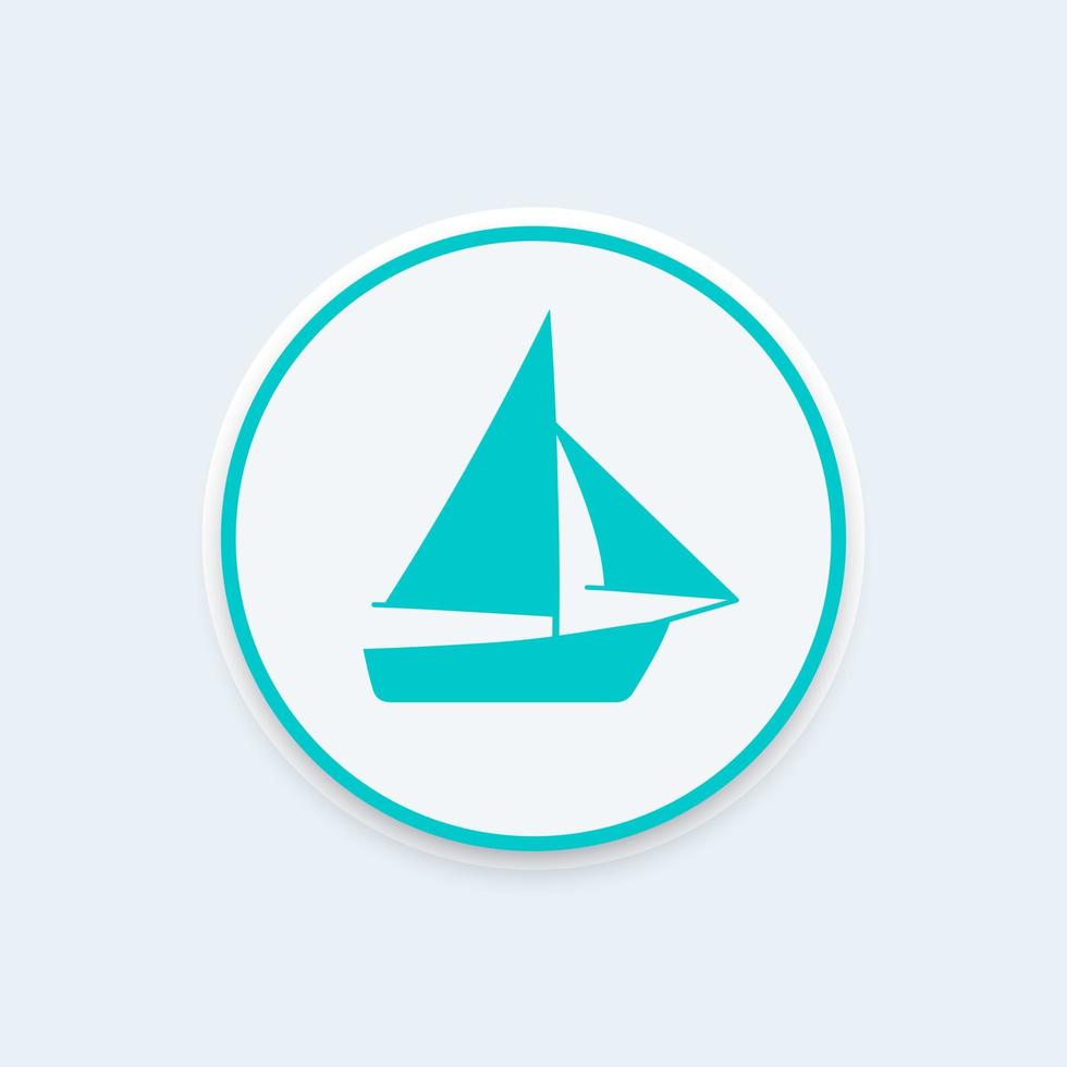 Sailboat icon on round shape, boat with sail pictogram, vector illustration
